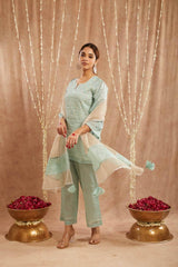 Blue Moroccan Dori Kurta with 
Flared Pants