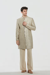 Sherwani -Tissue and Kurta -Heavy chanderi and Pant - Cotton twill