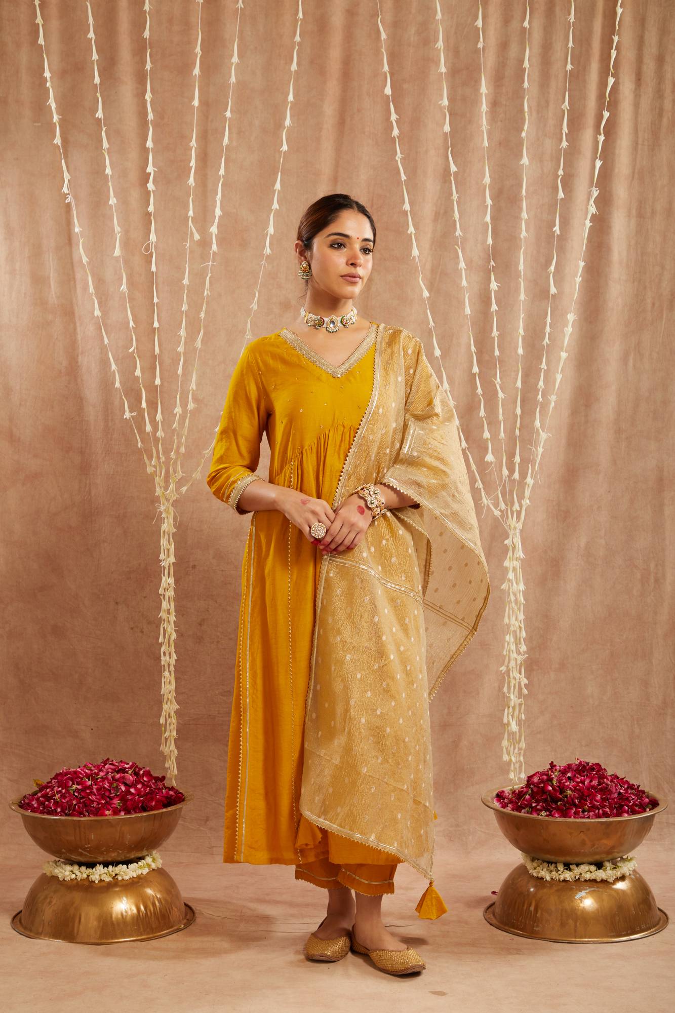 Golden Charm Chanderi Kurta with Narrow Pants