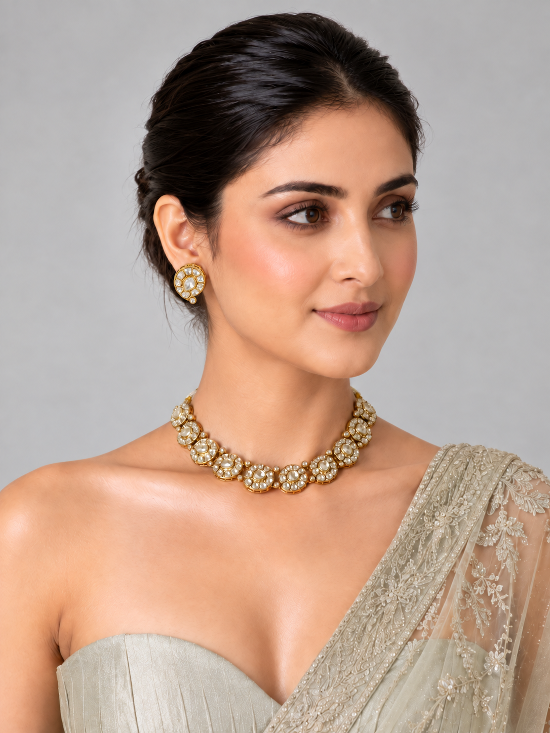 Moissanite Polki Floral Choker Necklace Set