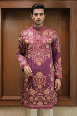 Rich Wine Linen Satin Kurta