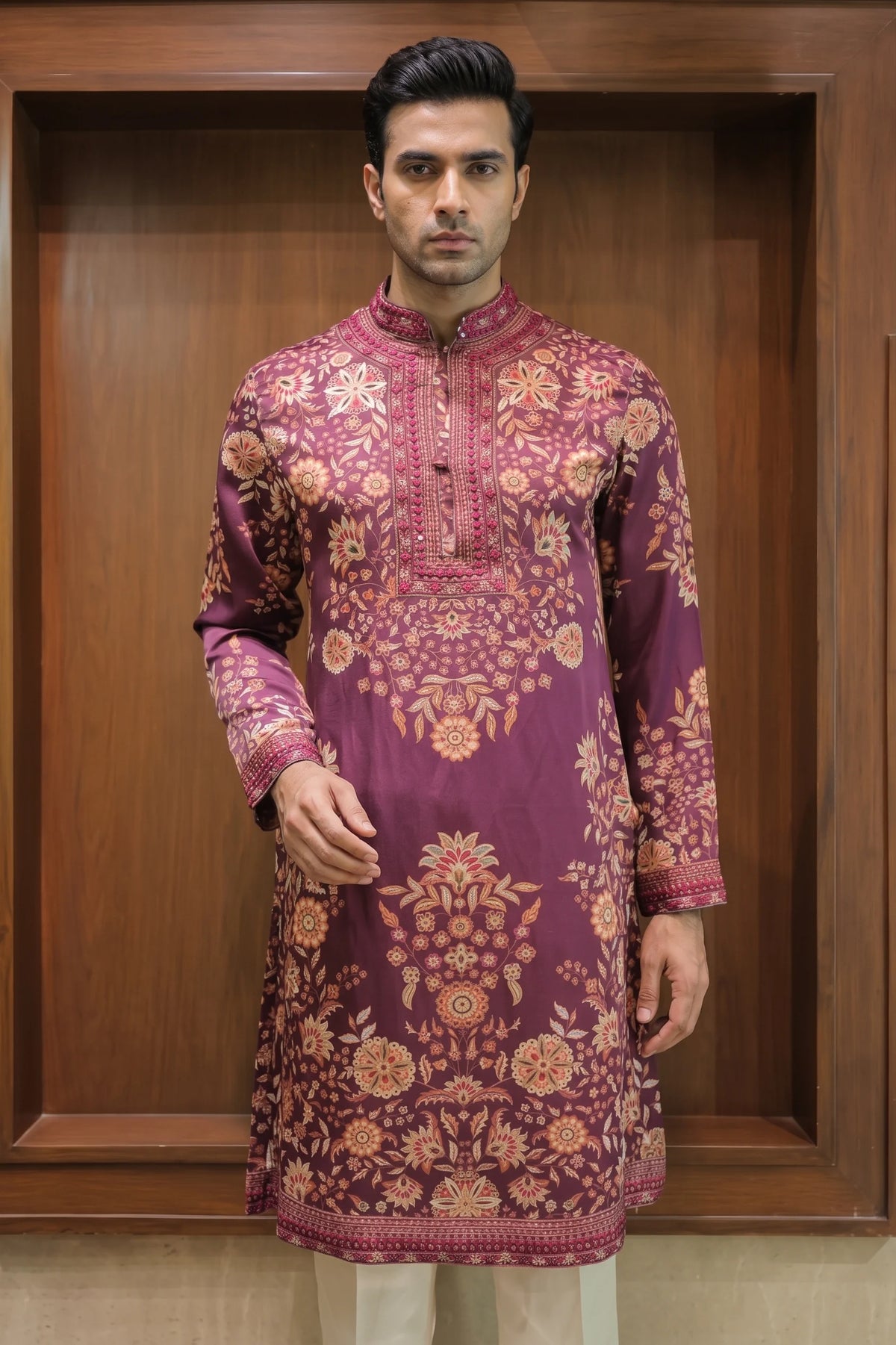 Rich Wine Linen Satin Kurta