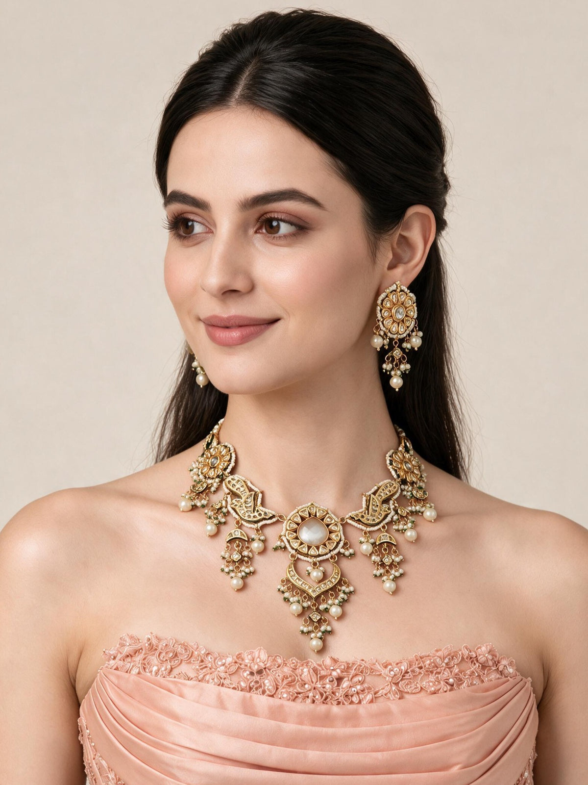 Kundan Pearl Statement Necklace Earring Set