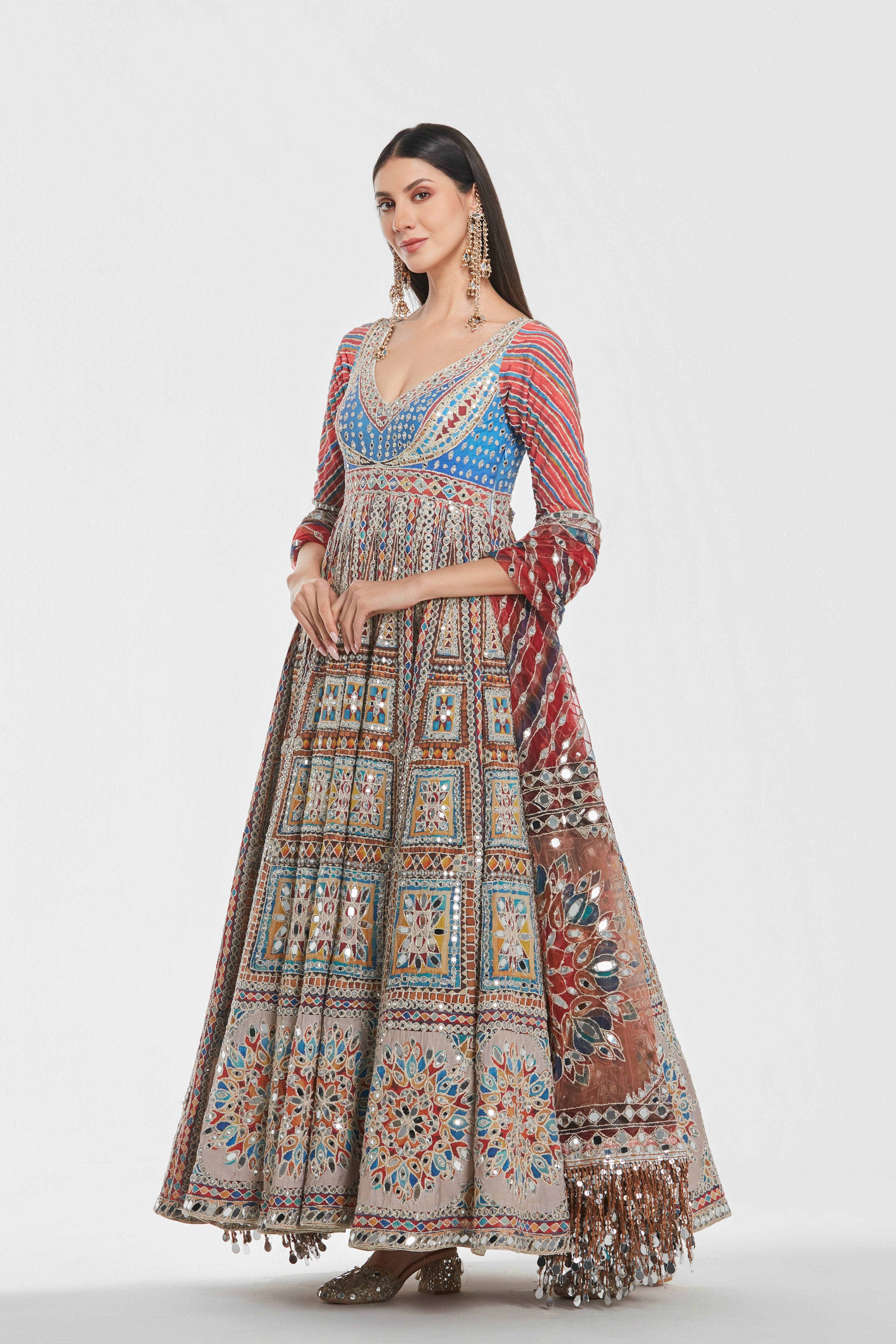 Mirror work , zari , dori thread