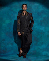 Black hand embroidered open bandhgala set