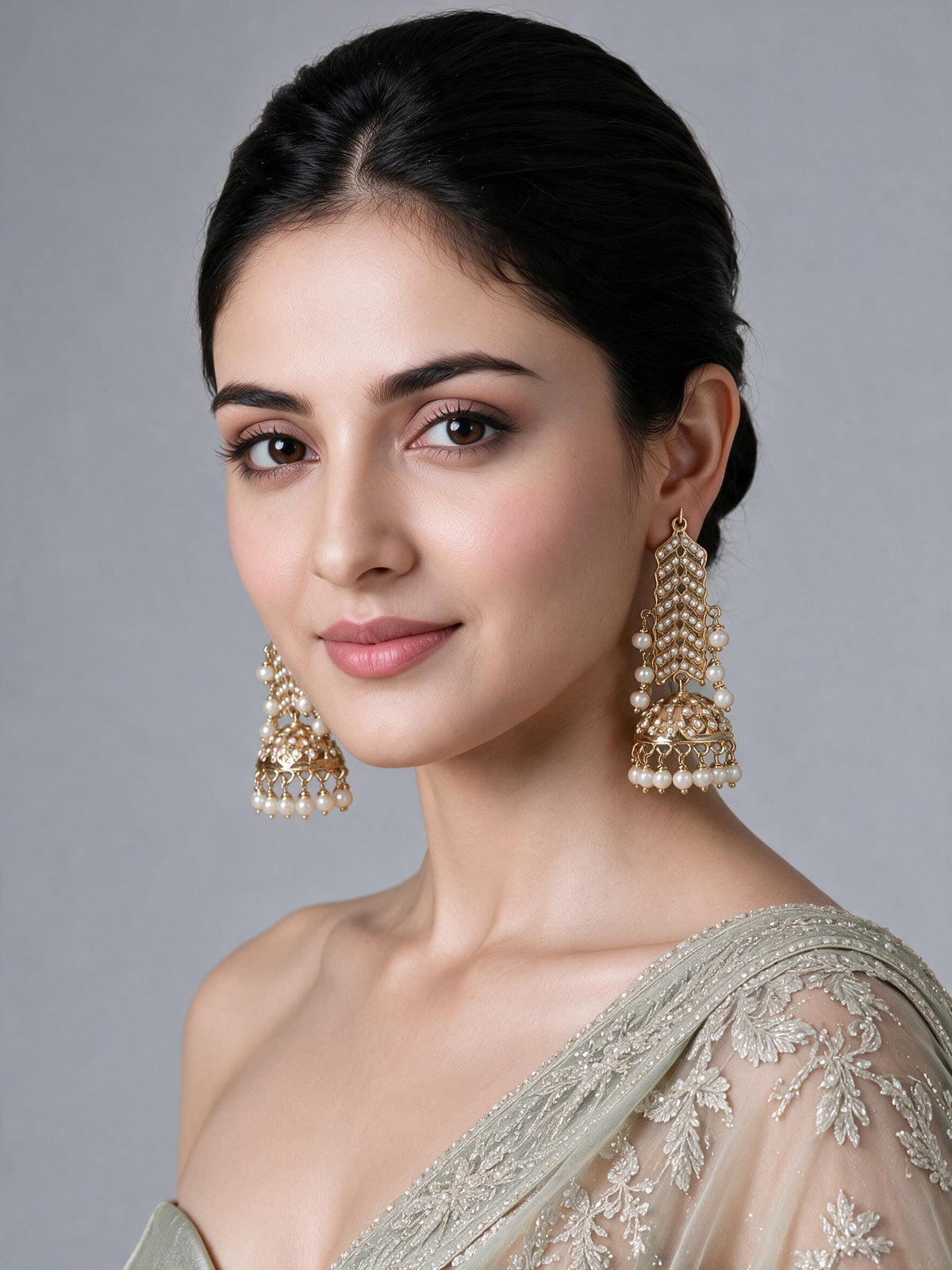 Jadau Pearl Jhumka Statement Earrings