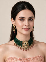 Kundan Peacock Beaded Choker Earring Set