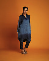Navy ombre block printed shirt tunic set