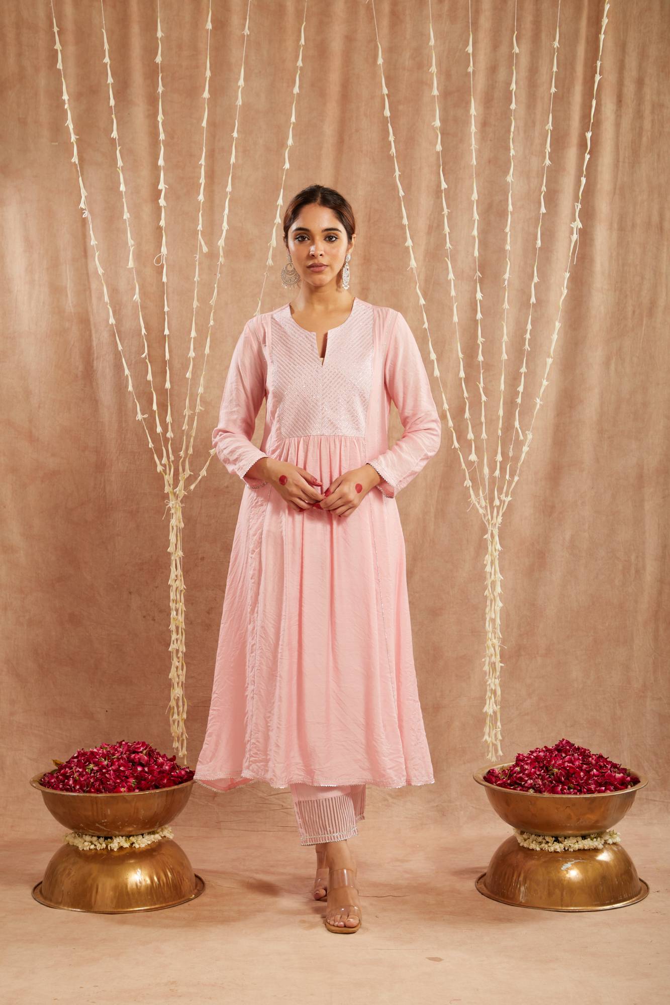 Pink Diagonal Yoke Kurta with Narrow Pants