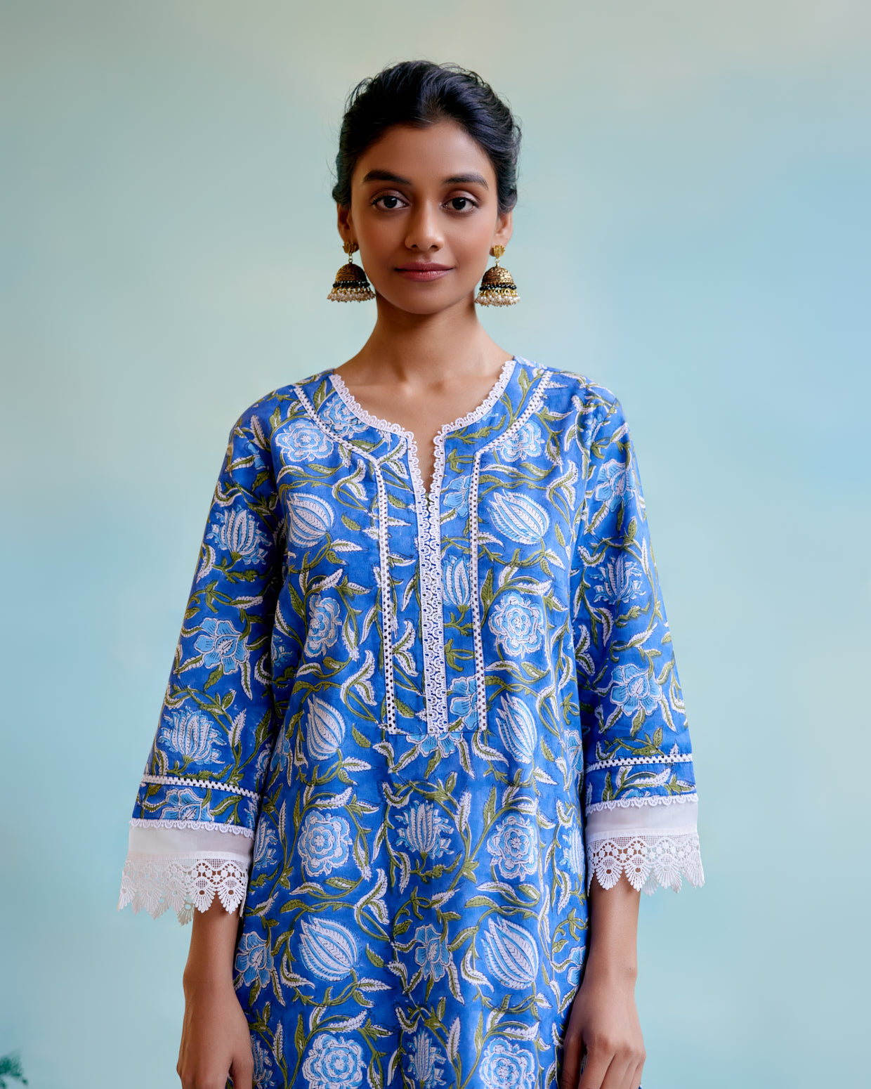Dusty Rose Cotton Kurta with delicate lace detailing