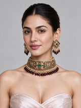 Multicolor Kundan Choker Necklace Set 13