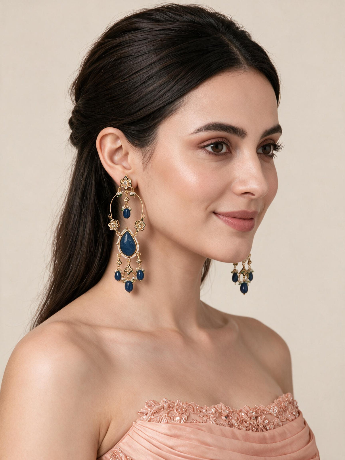 Sapphire Kundan Statement Drop Earrings