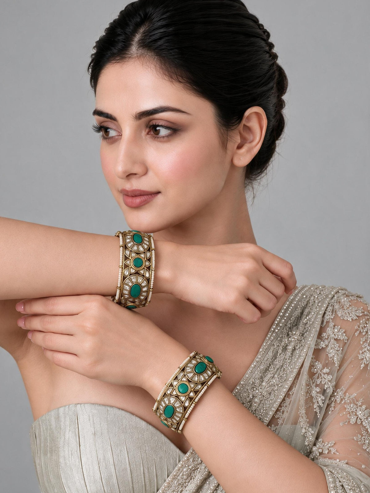 Turquoise Kundan Pearl Statement Bangles 37