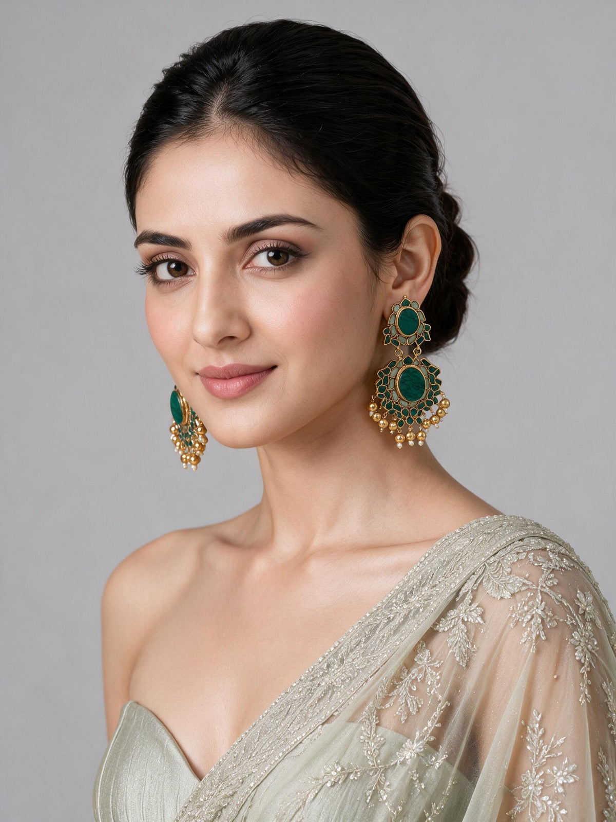 Emerald Stone Gold-Tone Statement Earrings 45