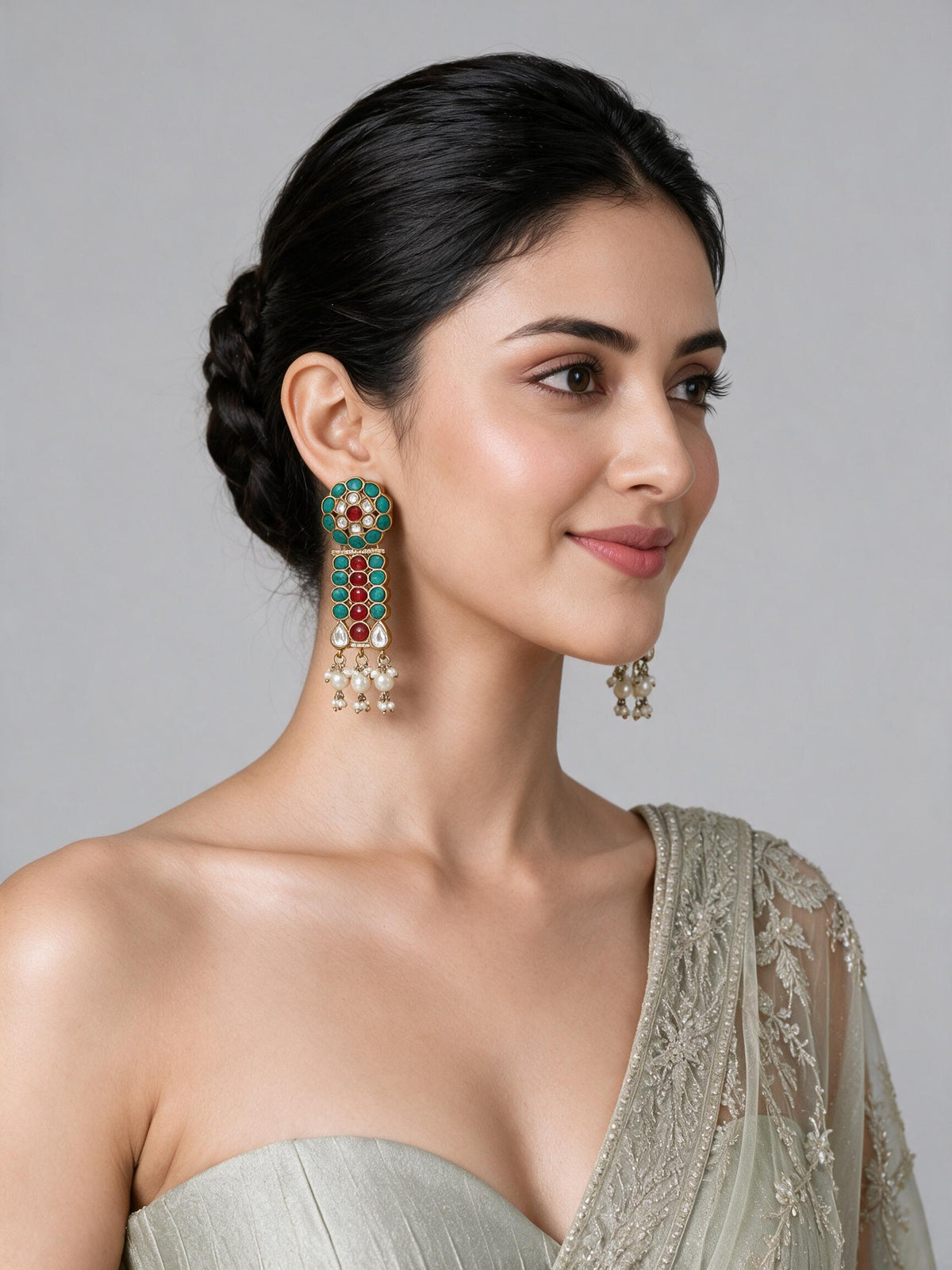 Multicolour Stone Gold-Tone Drop Earrings 47