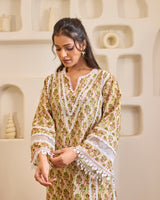 Green Charm Embroidered Cotton Kurta with Tulip Pants