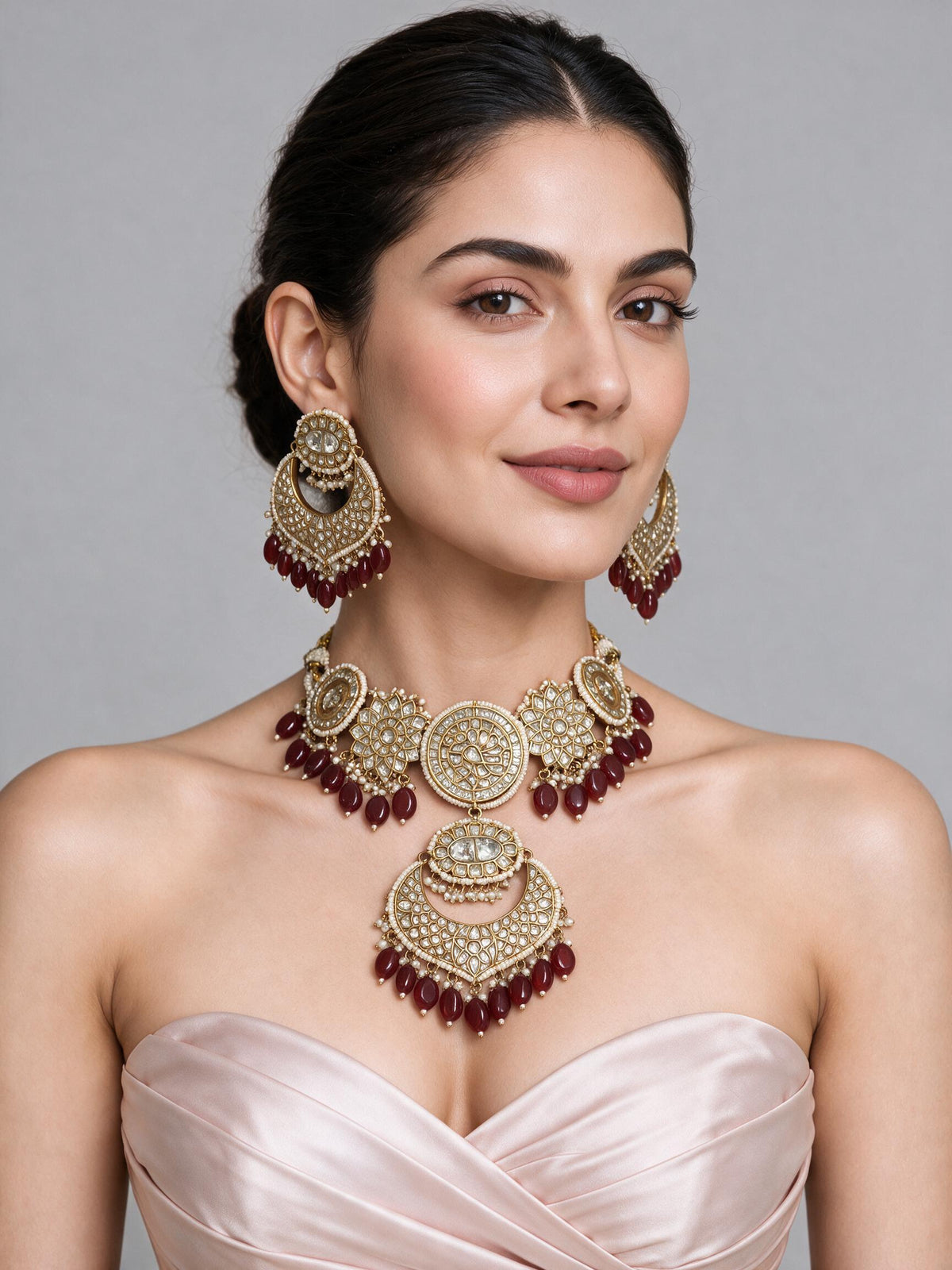 Kundan Choker Necklace Set with Chandbali Earrings 18