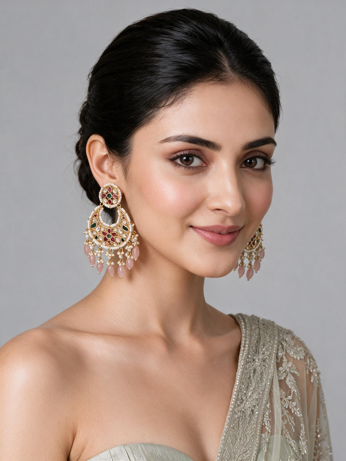 Multicolor Kundan Pearl Chandbali Earrings 55