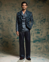Charcoal Blue hand embroidered short jacket set