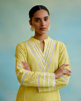 Daylily Kurta in Cotton Dobby and Schiffli fabric with Delicate Lace Detaling
