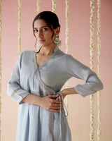 Glory Blue Tissue Angarakha with 
Narrow Pants & Dupatta - Set of 3