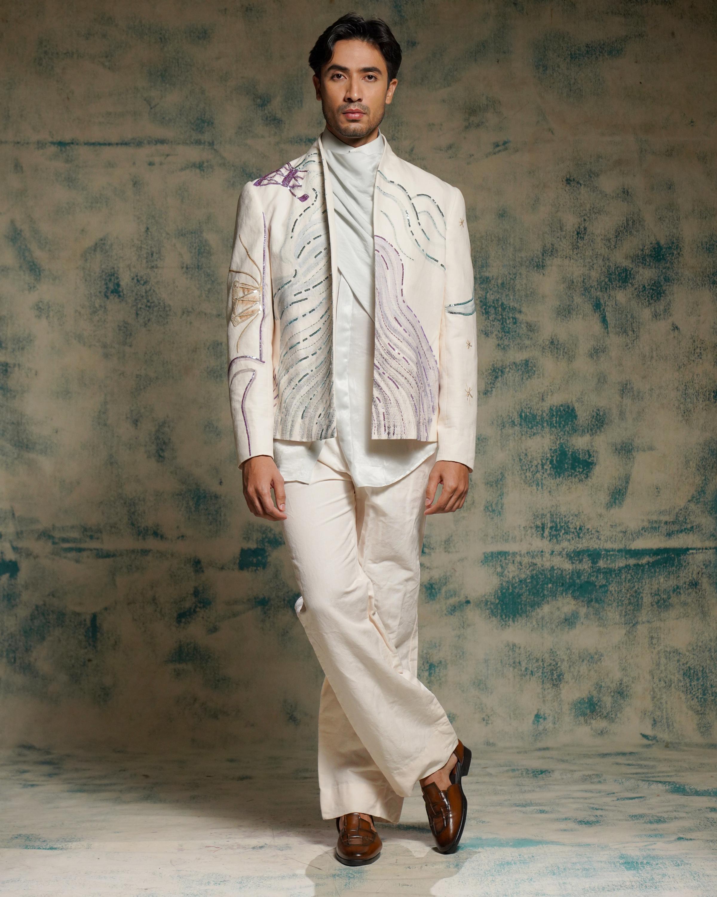 Apricot Ivory Handpainted Blazer Set