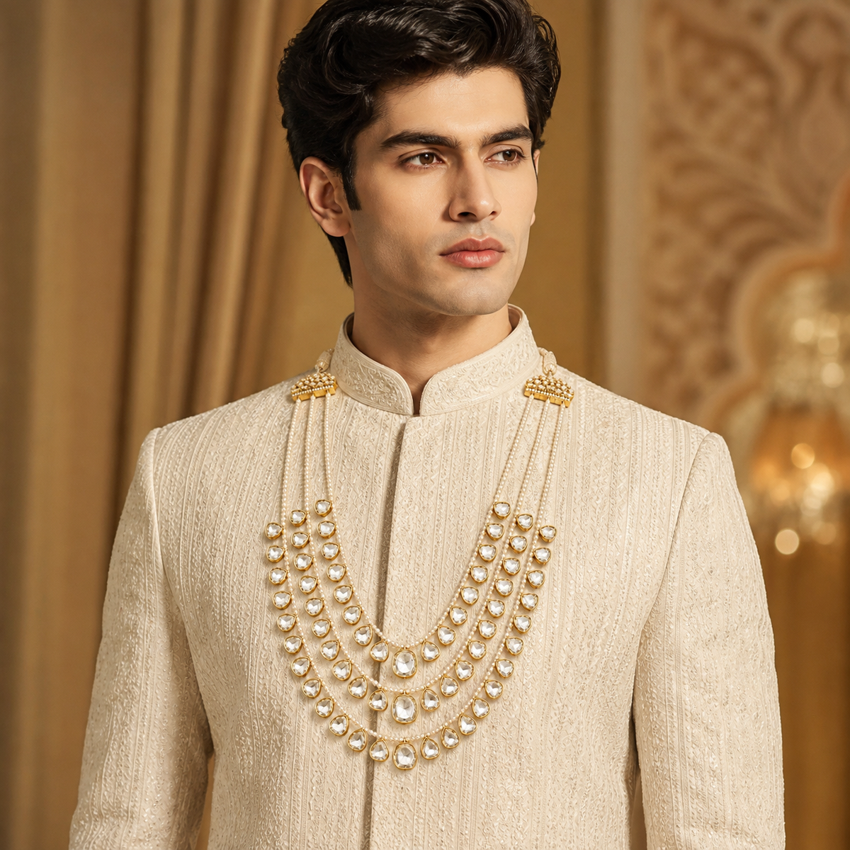 Three-Layered Pearl Kundan Mala