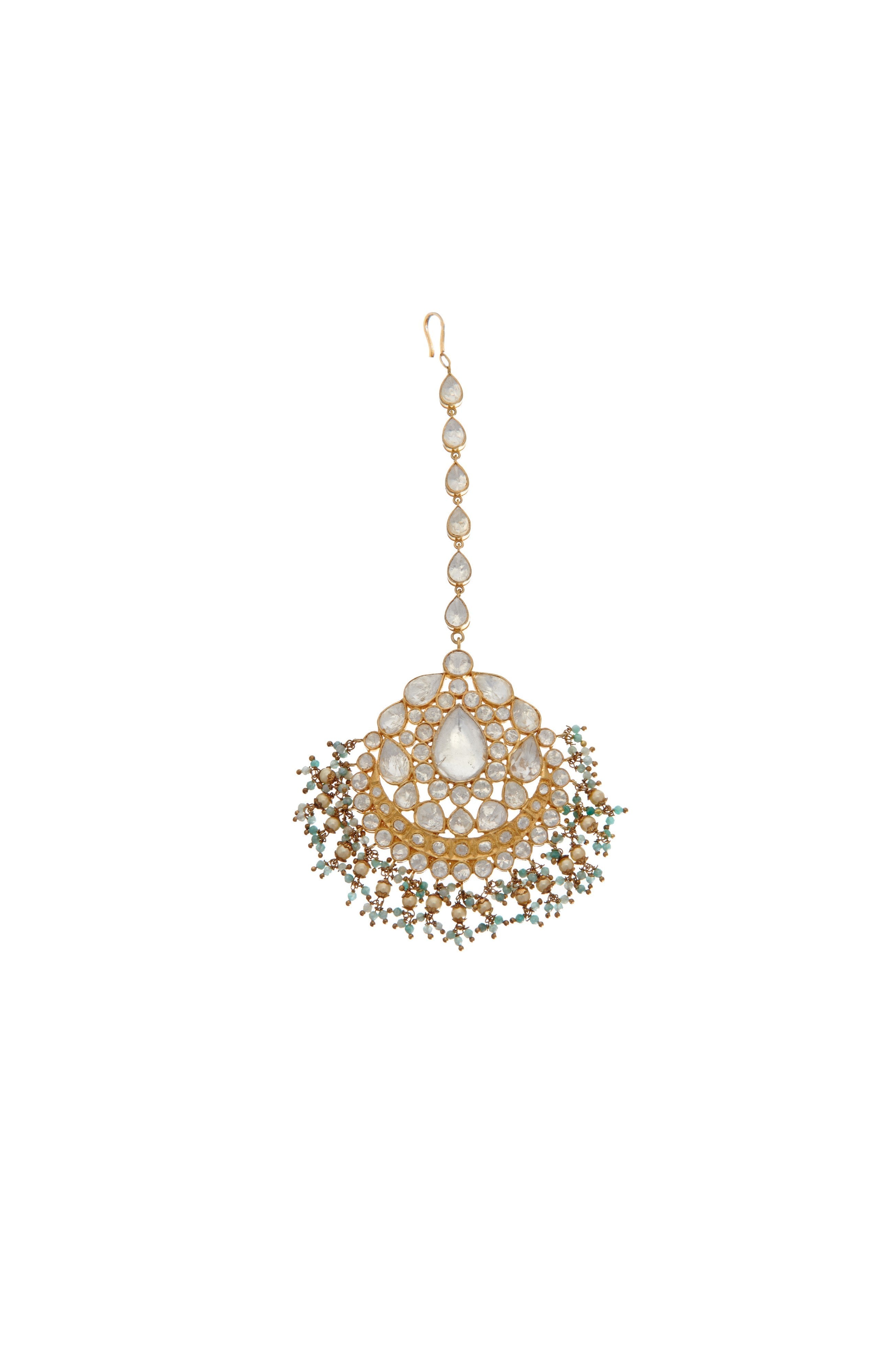 92.5 silver Mint Green and pearl Polki Tikka