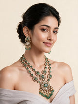 Sage Green Moissanite Long Two-Layered Necklace Set