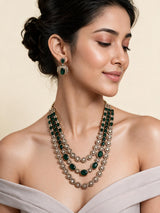 Emerald Green Moissanite Three-Layered Necklace Set