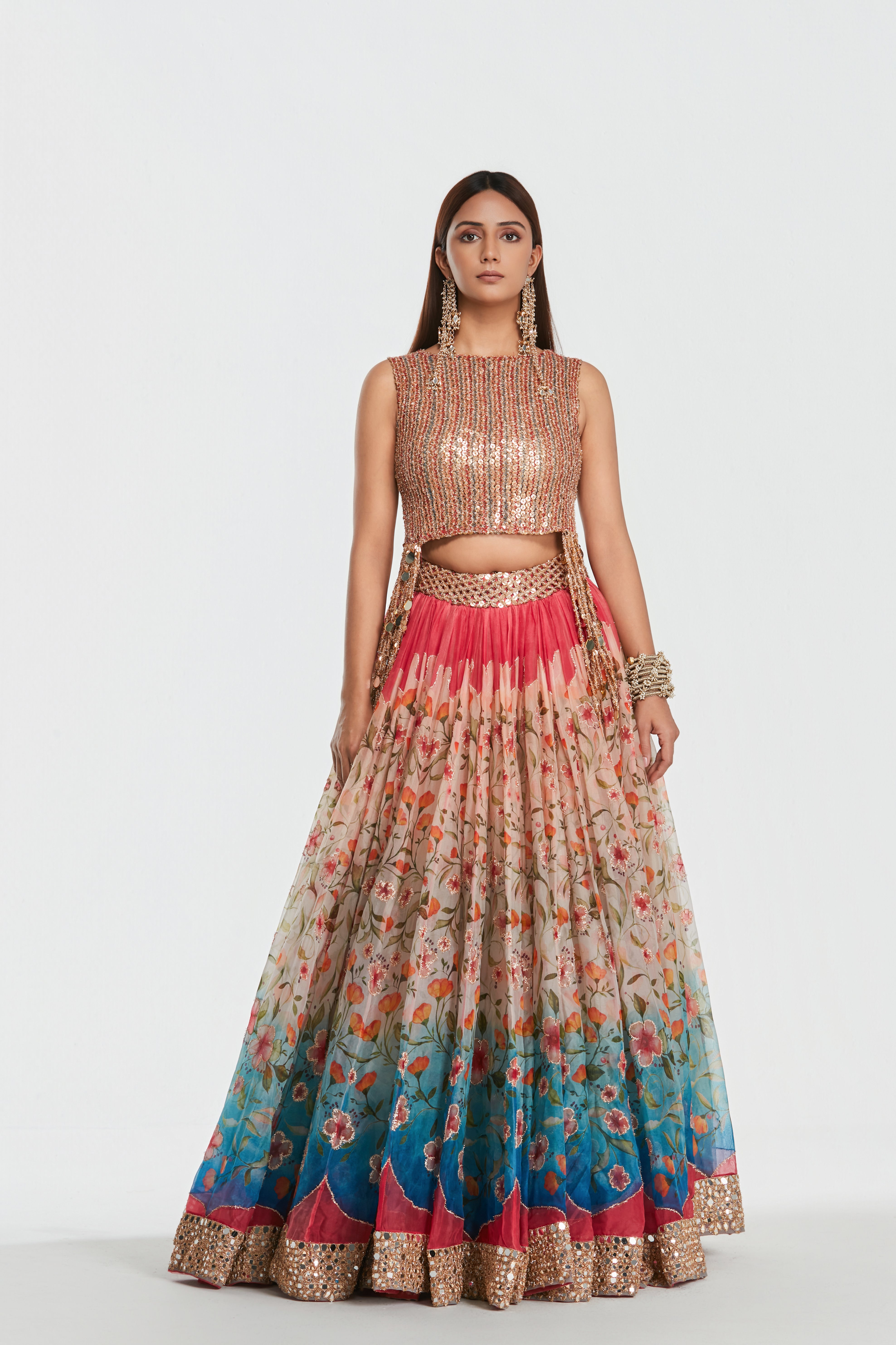 Mirror work , zari , dori thread