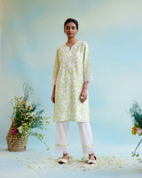 Spring Green Cotton Linen Kurta with Narrow Pants