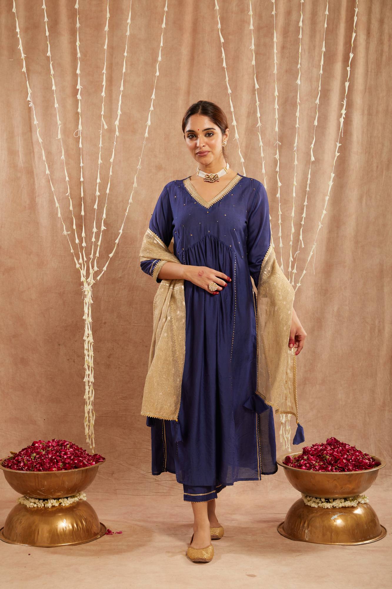 Blue Charm Chanderi Kurta with Narrow Pants