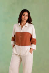 Ivory Brown Panel Handloom Cotton Co-ord Set