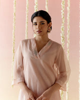 Lotus Pink Kurta with Tissue Slip & Flared Pants - Set of 3