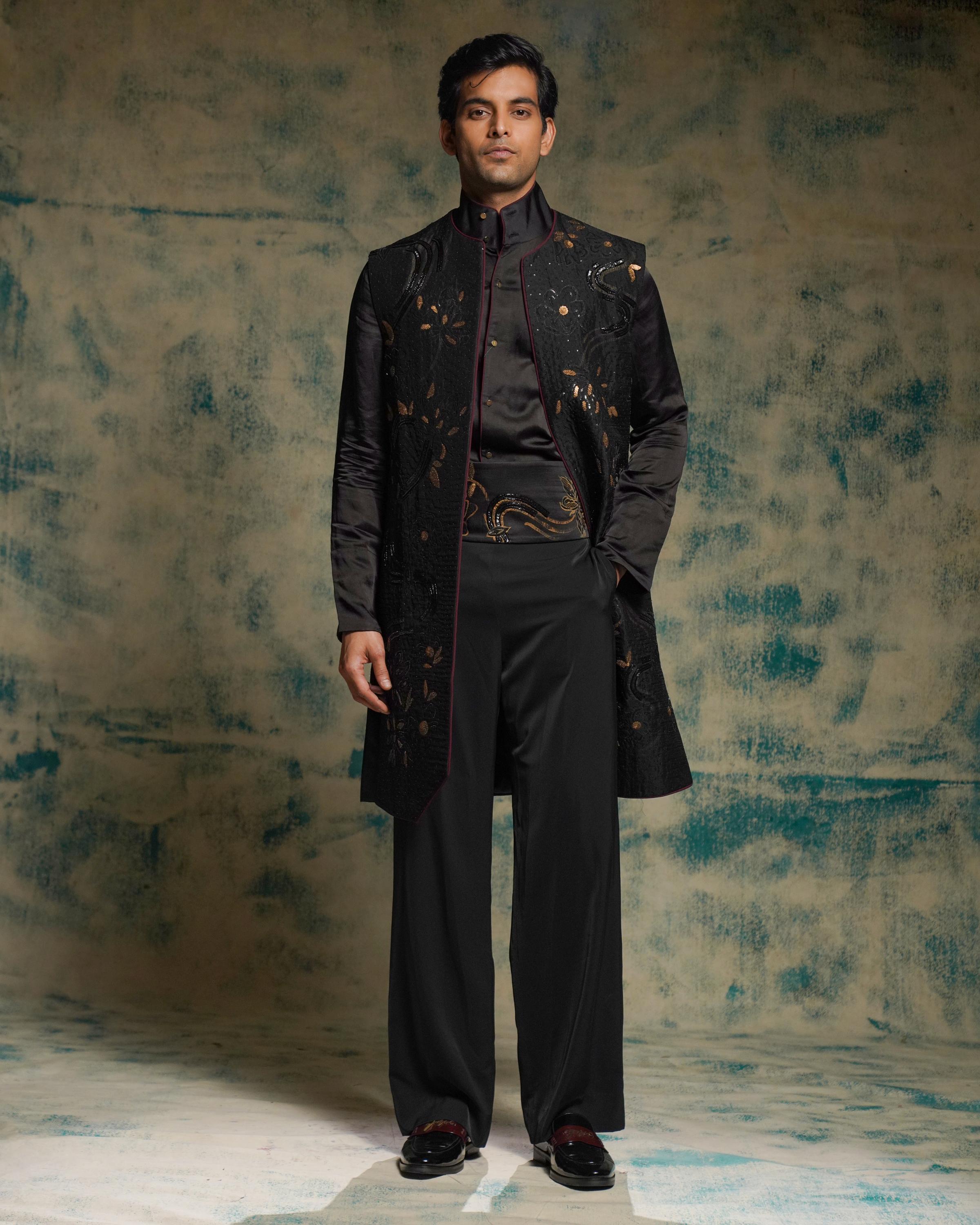 Black and Gold hand embriodered shrug set