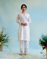 Silver Zari Crushed Stripe Tissue Kurta with Narrow Pants