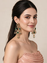 Emerald Kundan Statement Drop Earrings