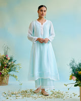 Dreamy Blue Organza Anarkali Kurta with Lace Detailing
