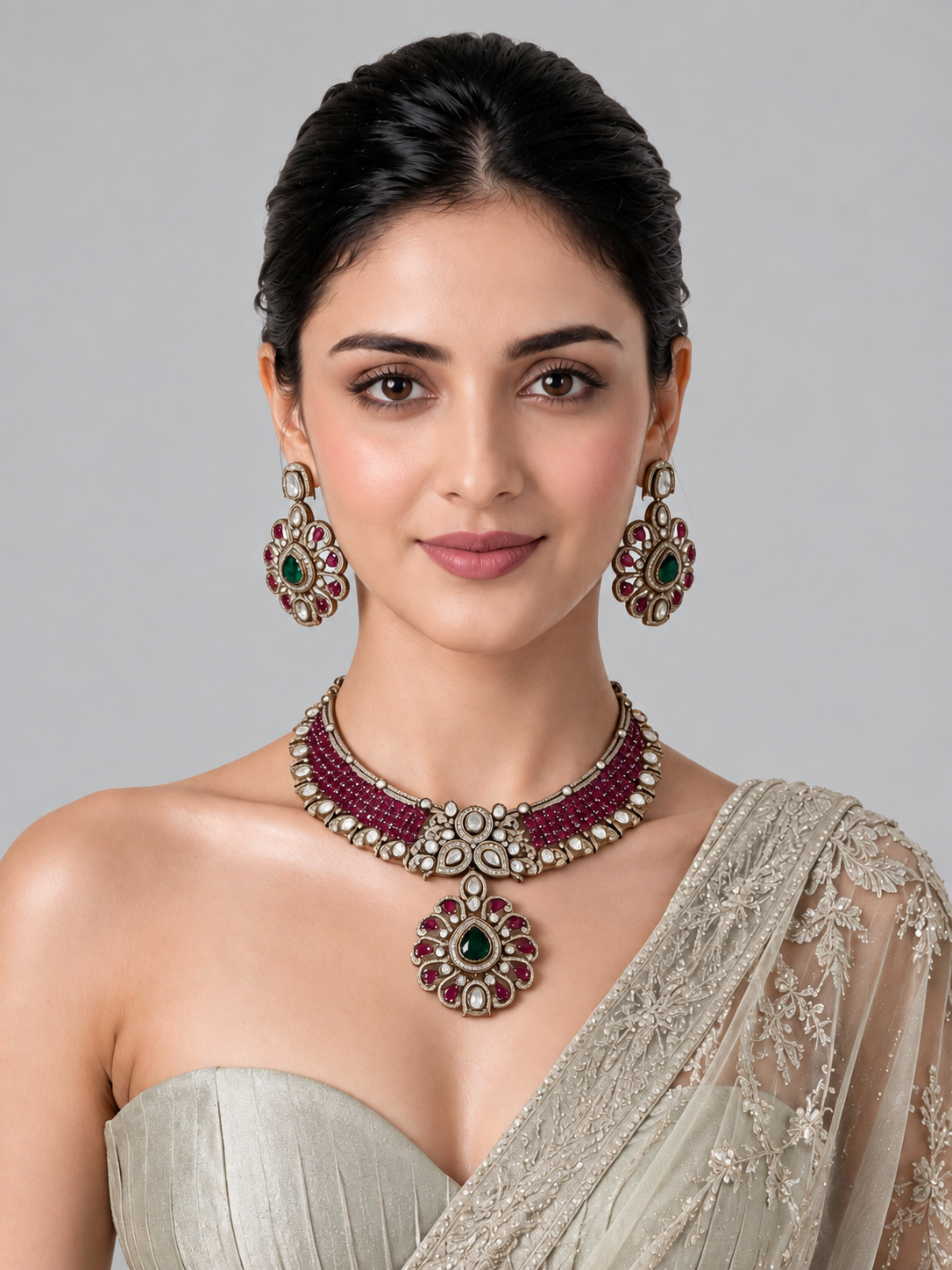 Ruby Moissanite Statement Necklace Set 23