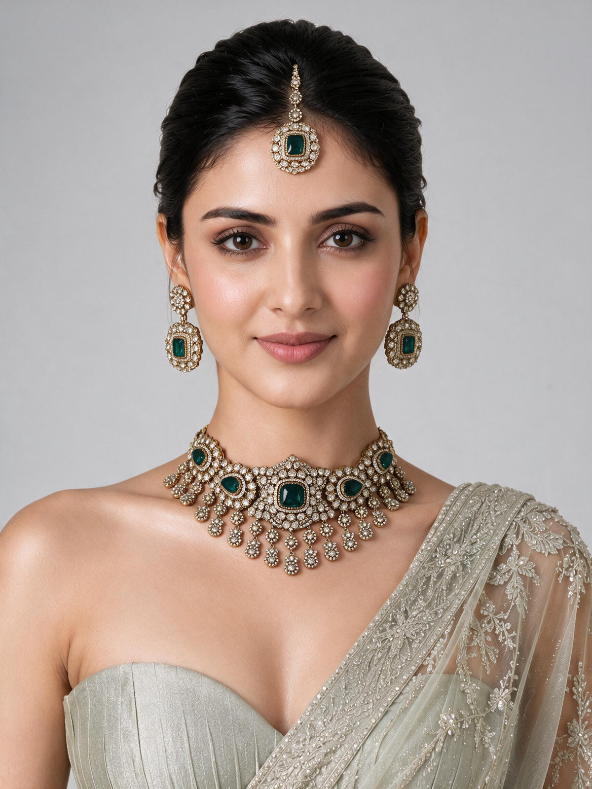 Emerald Polki Kundan Necklace Set 07