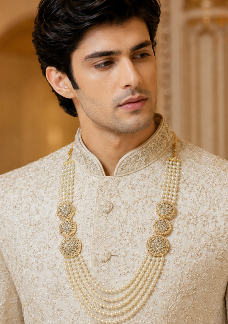 Multi-Layered Pearl Gold Plated Groom Mala