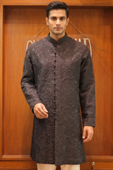 Deep Black Silk Kurta