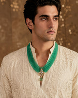Jade Green Beaded Kundan Pendant Mala