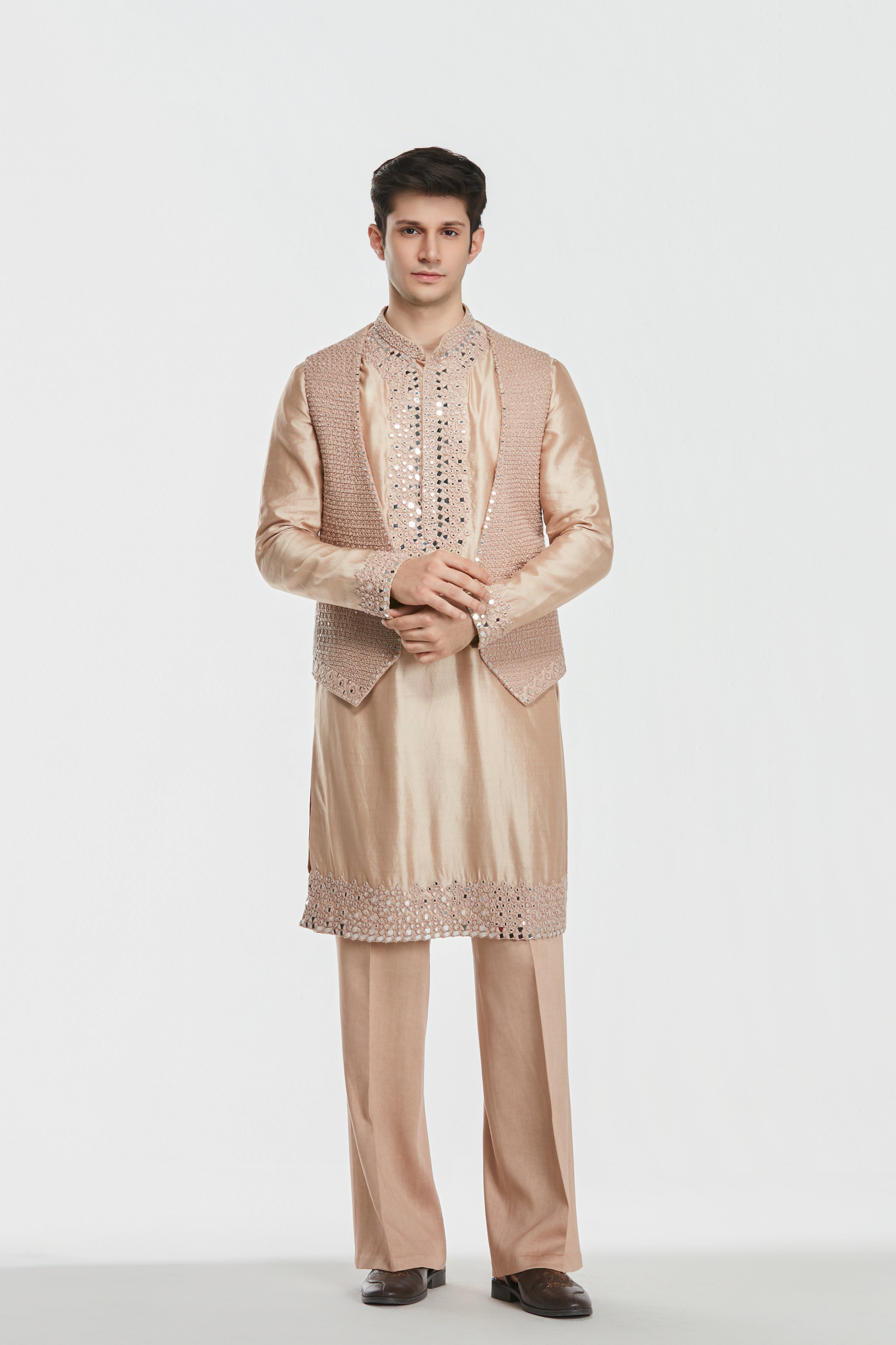 Kurta and coat - heavy chanderi , pant -Cotton twill