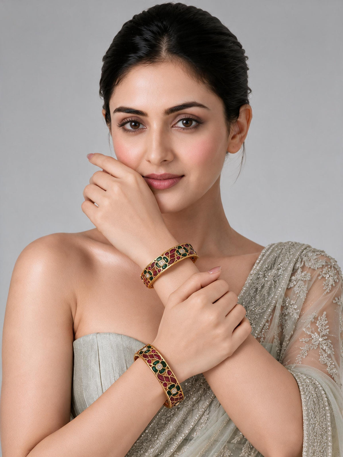 Multicolour Floral Stone Statement Bangles 32