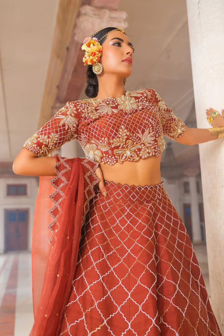 Rich Copper Brown Lehenga Set