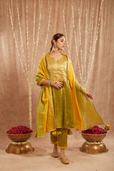 Green Yoke Tissue Anarkali with 
Narrow Pants