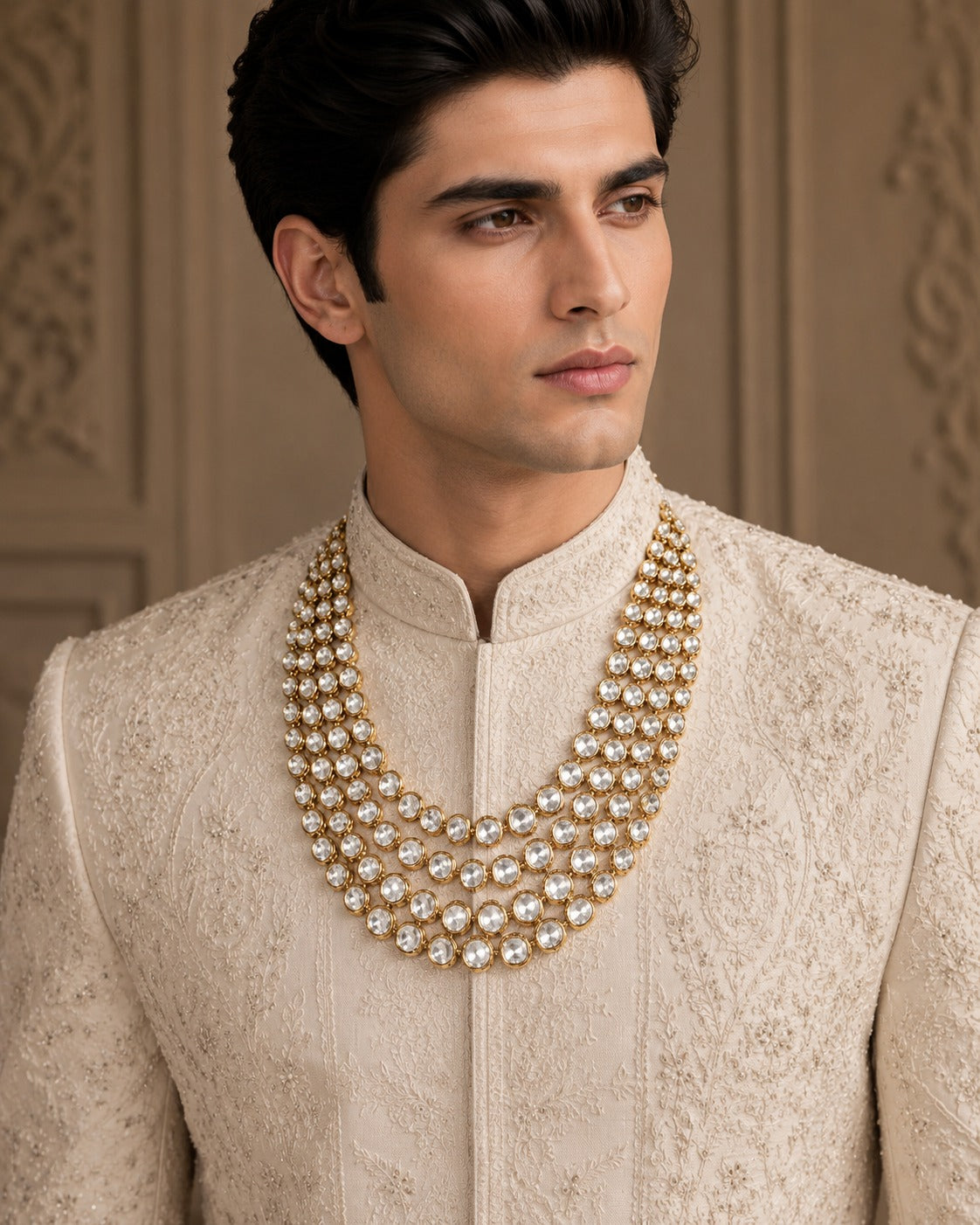 Layered Kundan Gold Plated Groom Mala