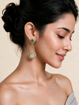Emerald Green & Ivory Semi-Precious Statement Earrings